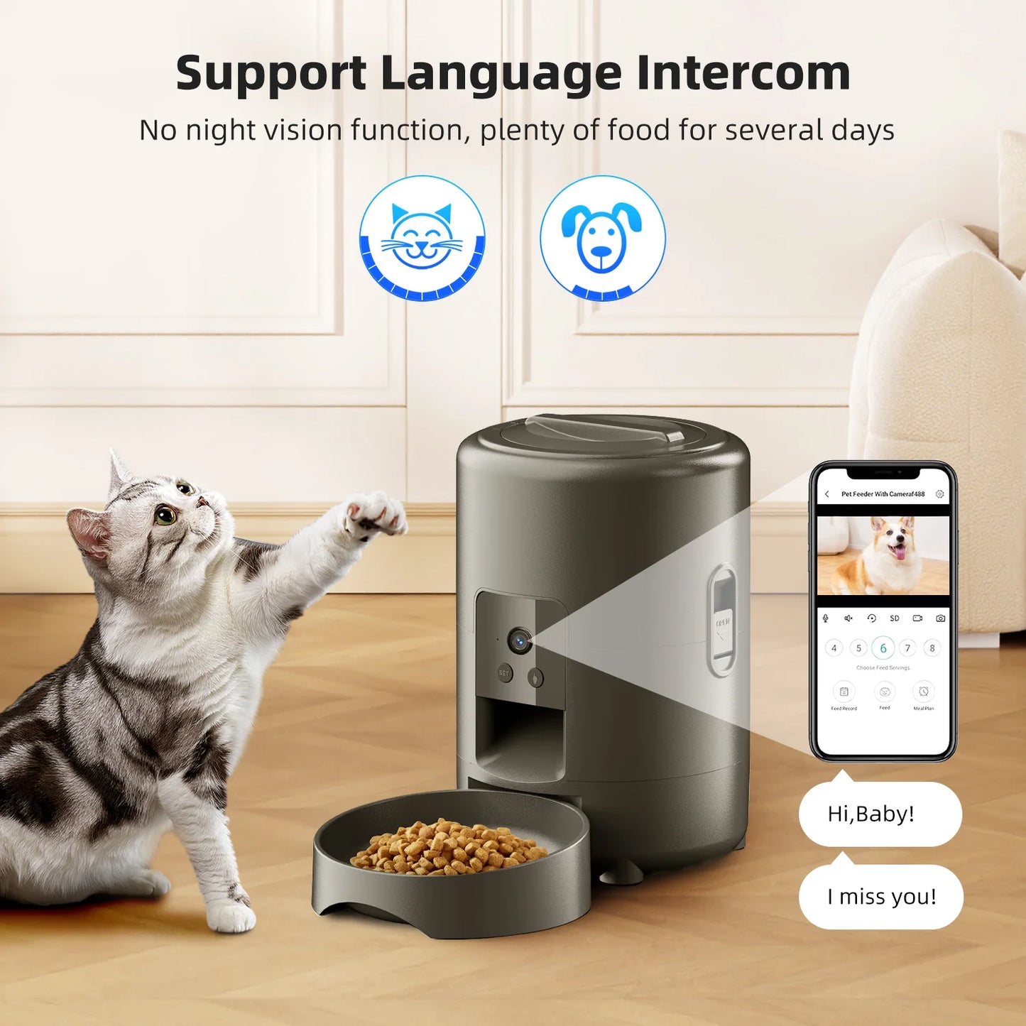 2L Automatic Pet Feeder Cat Smart Pet Feeder Wi-Fi Camera Controlled Dog Cat Food Dispenser Remote App