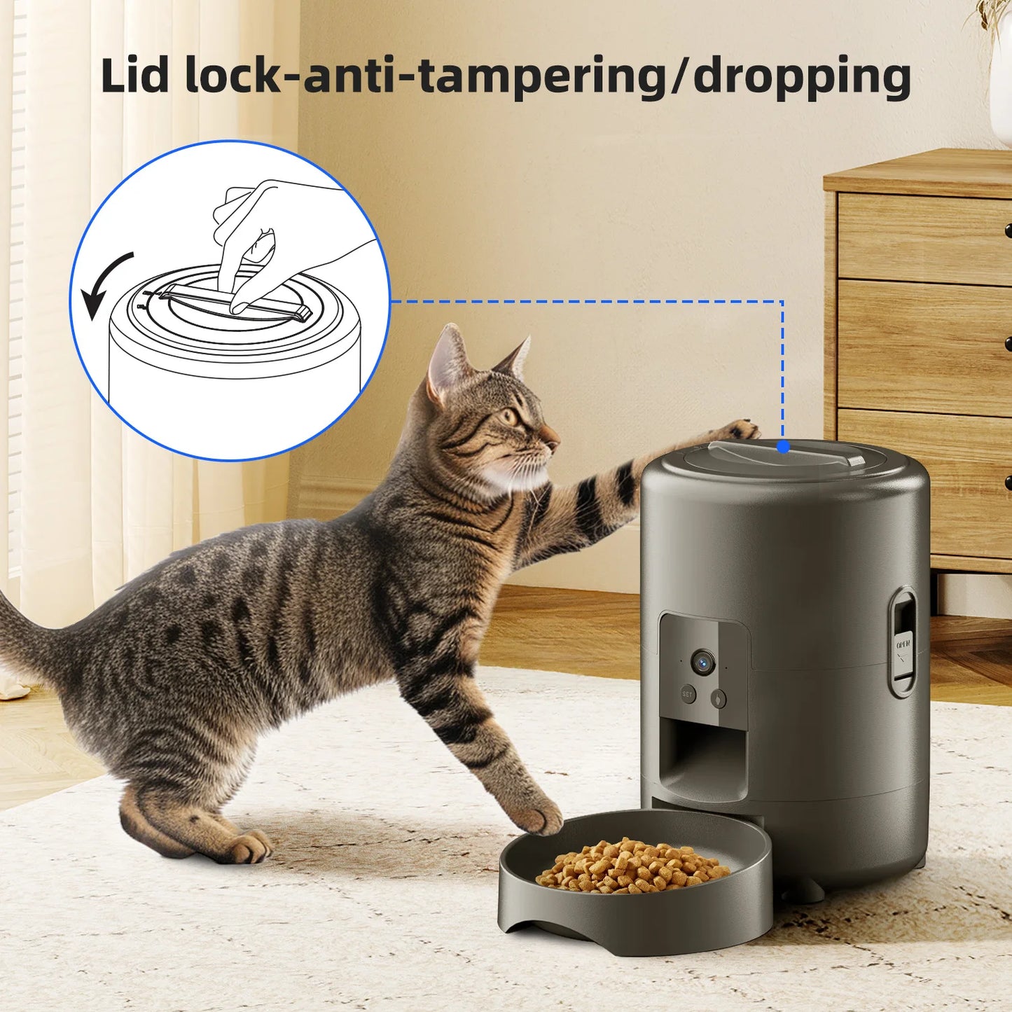 2L Automatic Pet Feeder Cat Smart Pet Feeder Wi-Fi Camera Controlled Dog Cat Food Dispenser Remote App