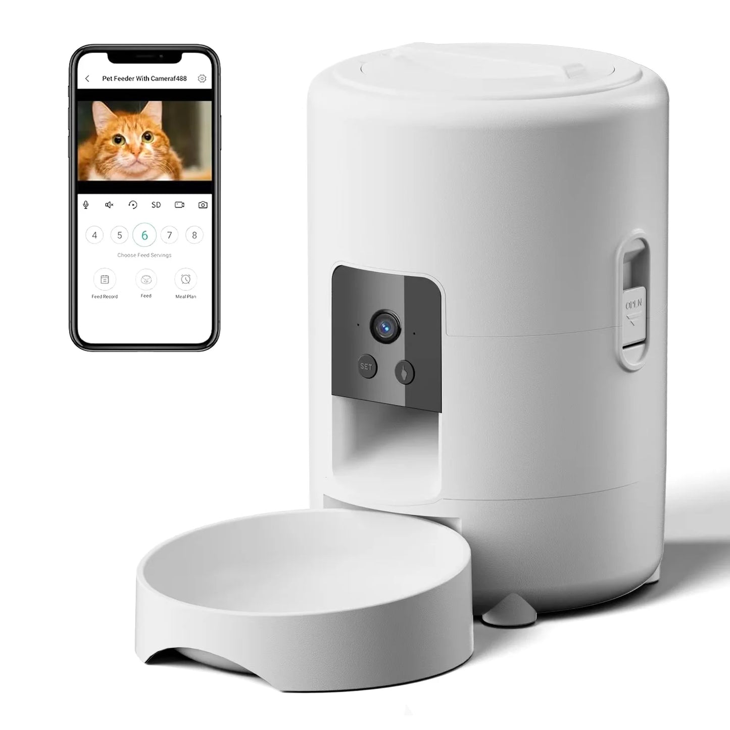 2L Automatic Pet Feeder Cat Smart Pet Feeder Wi-Fi Camera Controlled Dog Cat Food Dispenser Remote App