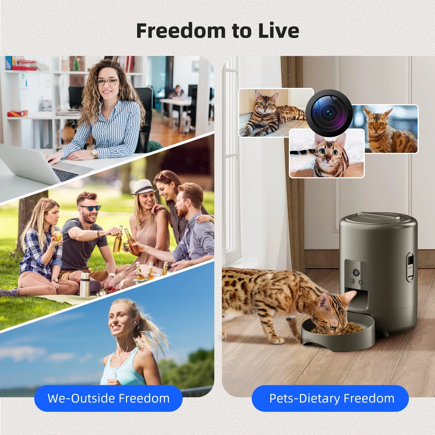 2L Automatic Pet Feeder Cat Smart Pet Feeder Wi-Fi Camera Controlled Dog Cat Food Dispenser Remote App