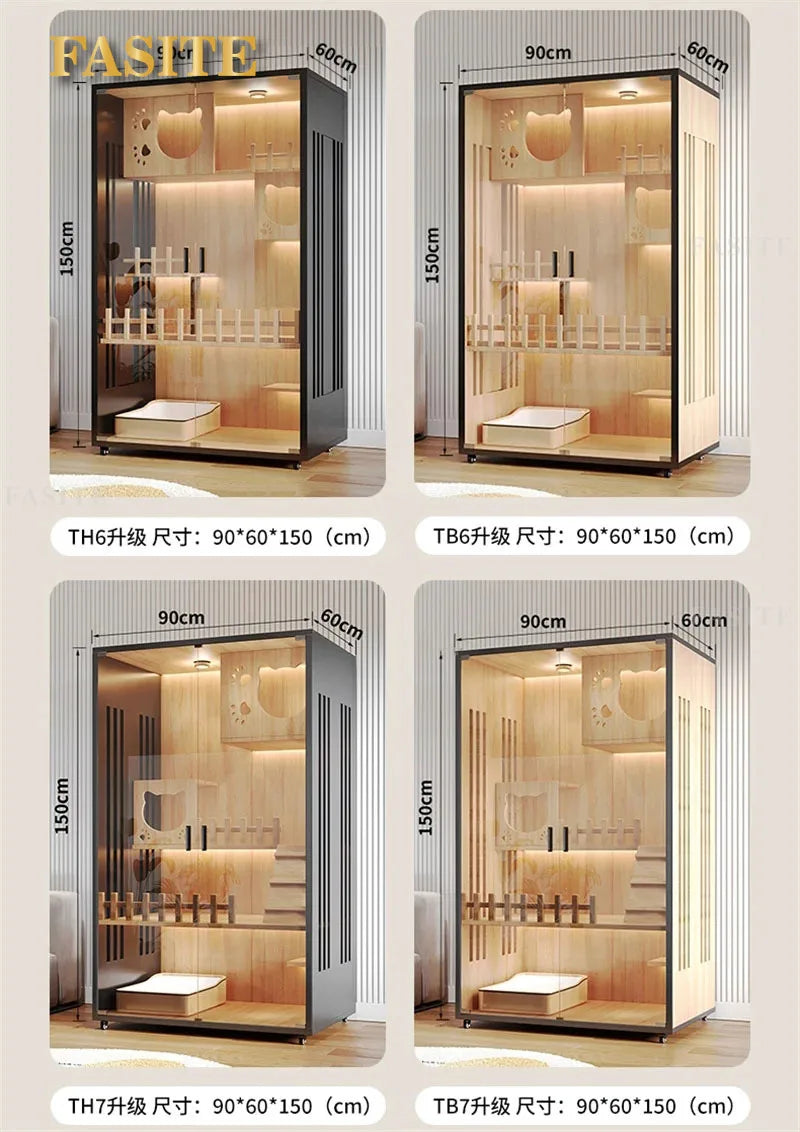Waterproof Cat Cage Villa Household Indoor Cat House Litter Luxury Multi-layer Climbing Large Space Cat Villa Solid Wood Cabinet