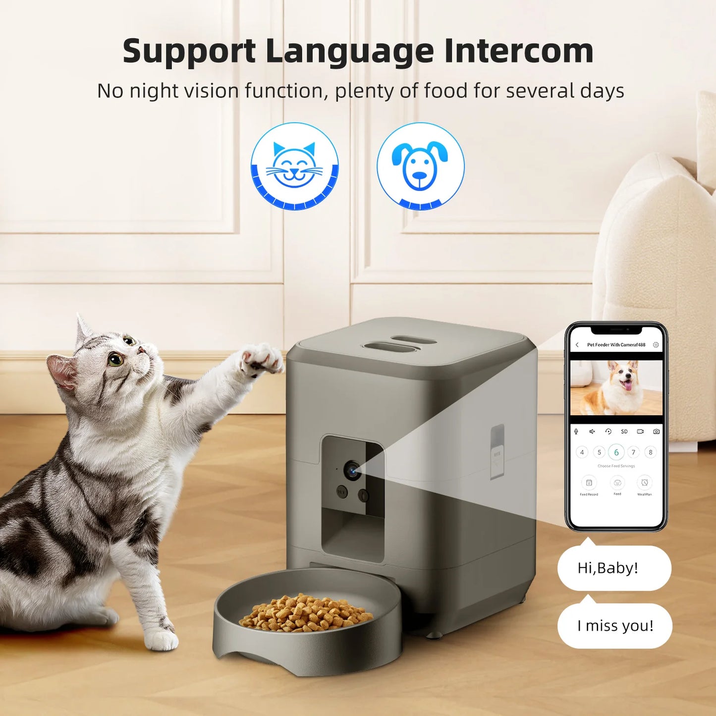2L Automatic Pet Feeder Cat Smart Pet Feeder Wi-Fi Camera Controlled Dog Cat Food Dispenser Remote App