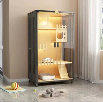 Waterproof Cat Cage Villa Household Indoor Cat House Litter Luxury Multi-layer Climbing Large Space Cat Villa Solid Wood Cabinet