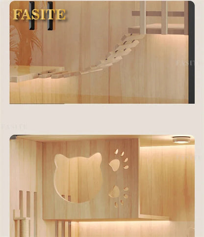 Waterproof Cat Cage Villa Household Indoor Cat House Litter Luxury Multi-layer Climbing Large Space Cat Villa Solid Wood Cabinet